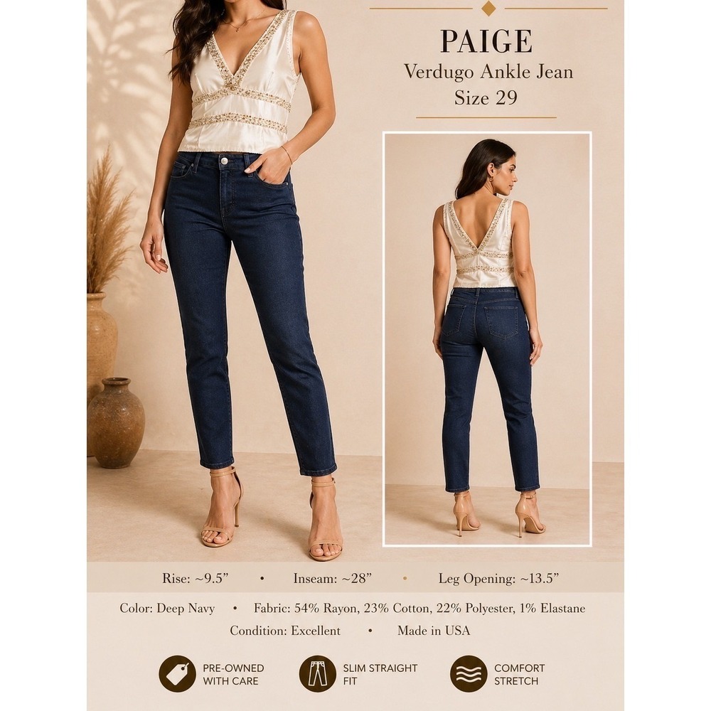 Paige Verdugo Ankle Jeans Size 29 Deep Navy Slim Straight Stretch Denim EUC